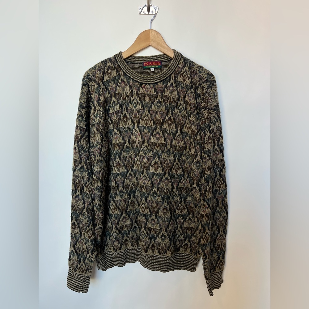 Vintage Jos A. Bank Sportswear Knit Sweater ILGWU Made in USA XL 1980s Chest 46”